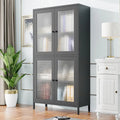 Klassischer Metallschrank, Vitrinenschrank mit 4 Glastüren und 4 Einlegeböden, Bücherschrank, Seitenschrank