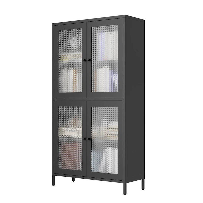 Klassischer Metallschrank, Vitrinenschrank mit 4 Glastüren und 4 Einlegeböden, Bücherschrank, Seitenschrank