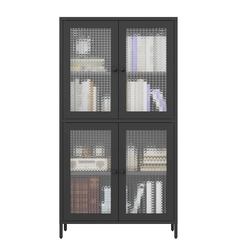 Klassischer Metallschrank, Vitrinenschrank mit 4 Glastüren und 4 Einlegeböden, Bücherschrank, Seitenschrank