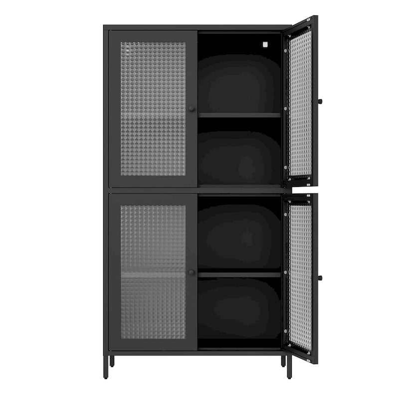 Klassischer Metallschrank, Vitrinenschrank mit 4 Glastüren und 4 Einlegeböden, Bücherschrank, Seitenschrank