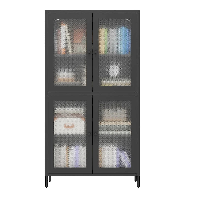 Klassischer Metallschrank, Vitrinenschrank mit 4 Glastüren und 4 Einlegeböden, Bücherschrank, Seitenschrank