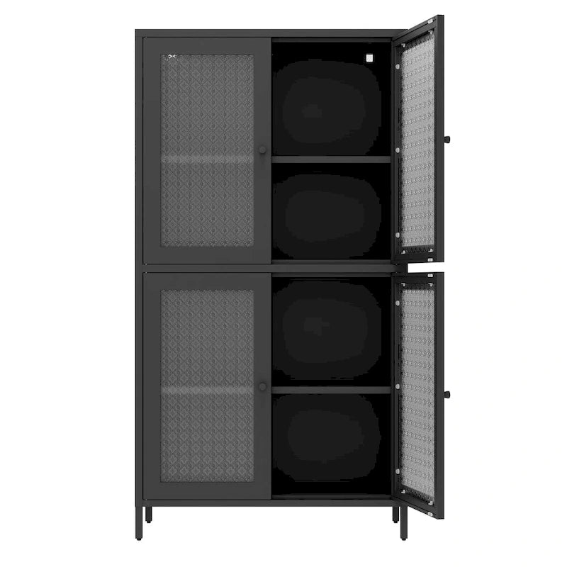 Klassischer Metallschrank, Vitrinenschrank mit 4 Glastüren und 4 Einlegeböden, Bücherschrank, Seitenschrank