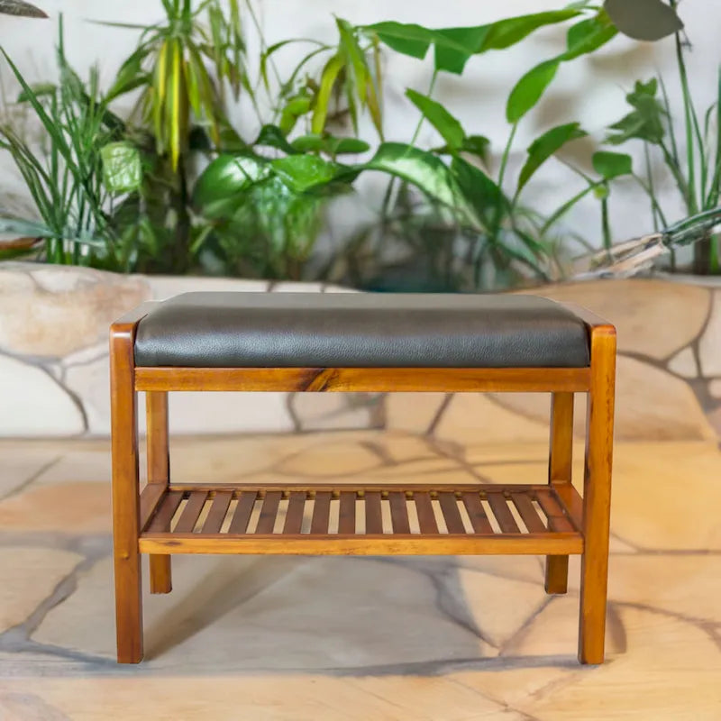 Solid Acacia Wood Padded Bench