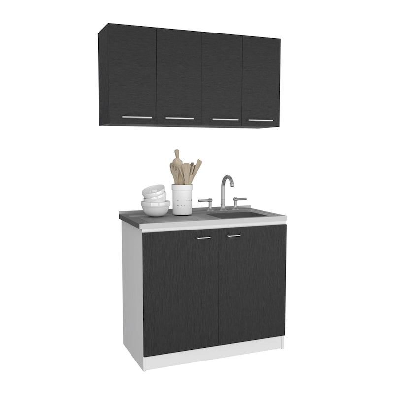 Aztec 2-Piece Kitchen Wall Cabinet & Utility Sink Cabinet, Black/White