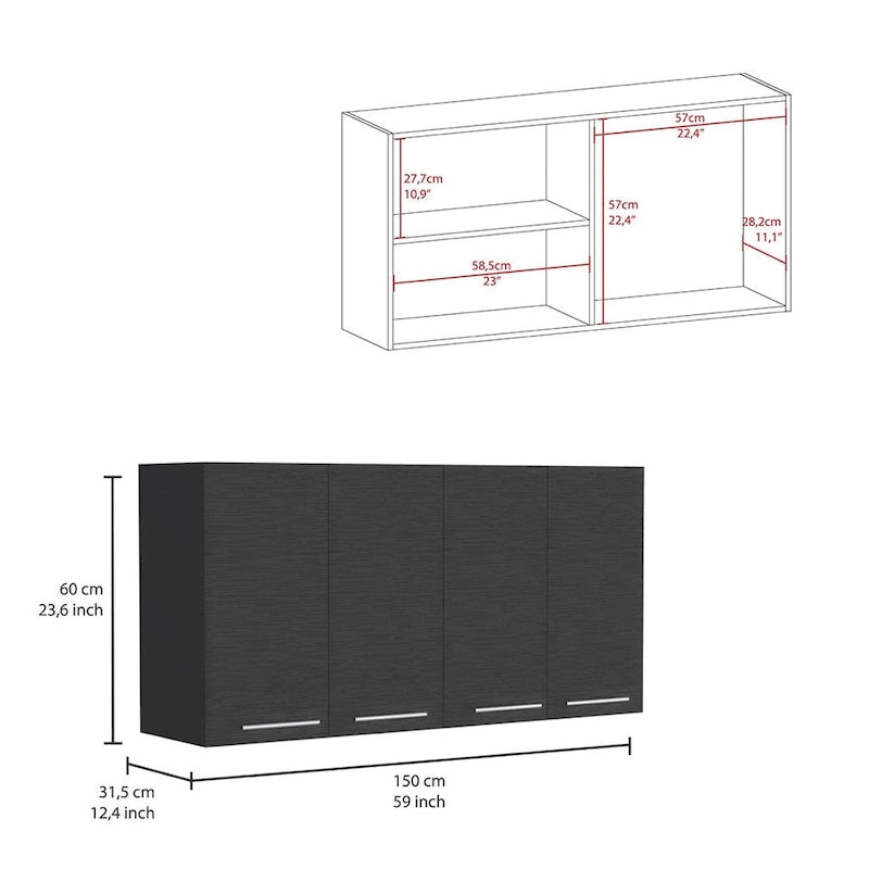 Aztec 2-Piece Kitchen Wall Cabinet & Utility Sink Cabinet, Black/White
