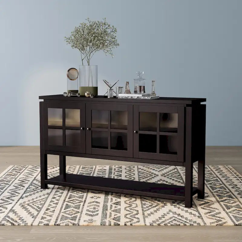 Moderne buffetkast in landelijke stijl van 59" met ruitpatroon, zwart of walnoot