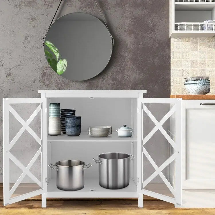 Buffetschrank mit Türen aus gehärtetem Glas und verstellbaren Einlegeböden für die Küche - 35.5 x 15.5 x 38 (L x B x H)