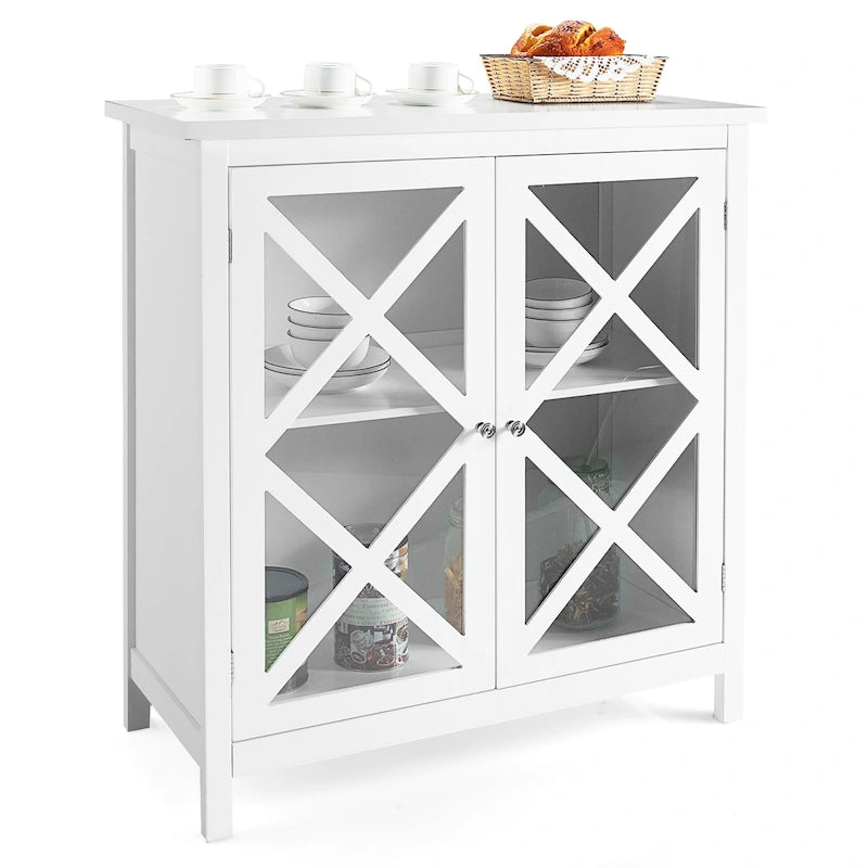 Kitchen Buffet Sideboard Cabinet with Glass Doors & Adjustable Shelf