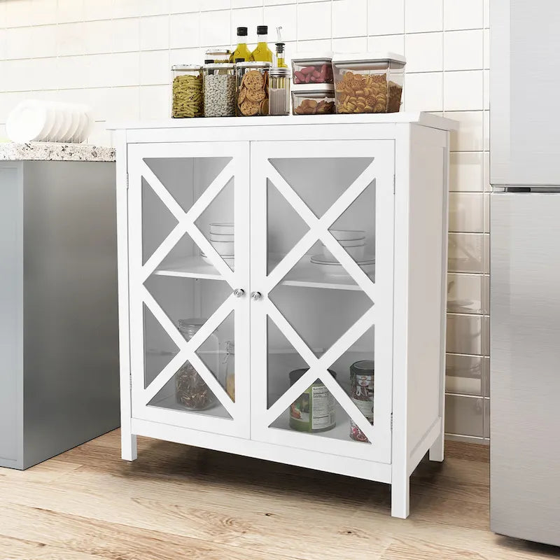 Kitchen Buffet Sideboard Cabinet with Glass Doors & Adjustable Shelf