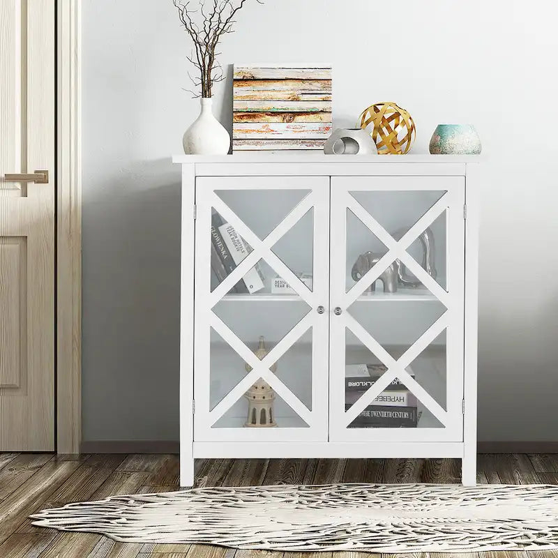 Kitchen Buffet Sideboard Cabinet with Glass Doors & Adjustable Shelf