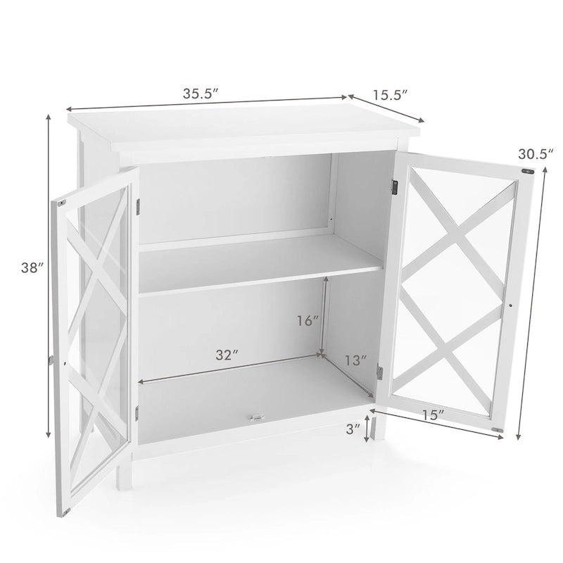 Kitchen Buffet Sideboard Cabinet with Glass Doors & Adjustable Shelf