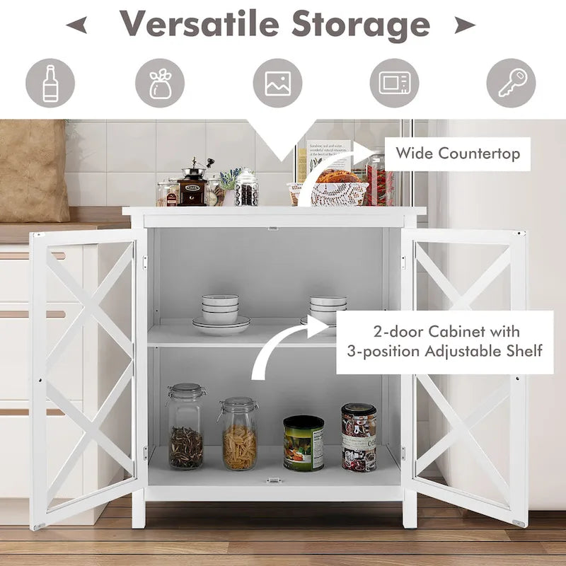 Kitchen Buffet Sideboard Cabinet with Glass Doors & Adjustable Shelf