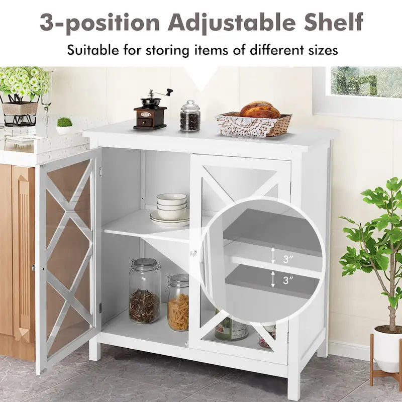 Kitchen Buffet Sideboard Cabinet with Glass Doors & Adjustable Shelf