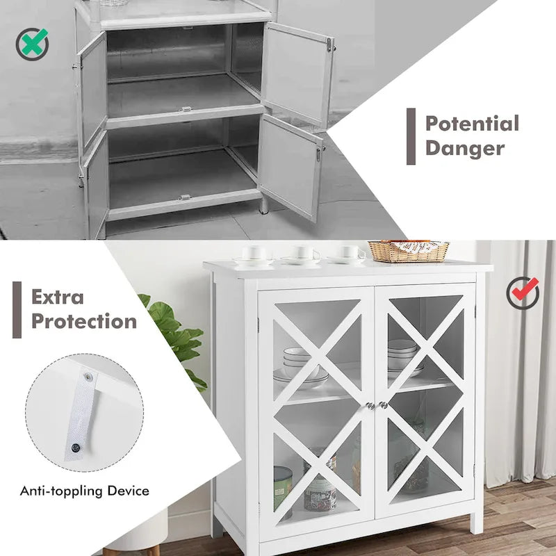 Kitchen Buffet Sideboard Cabinet with Glass Doors & Adjustable Shelf