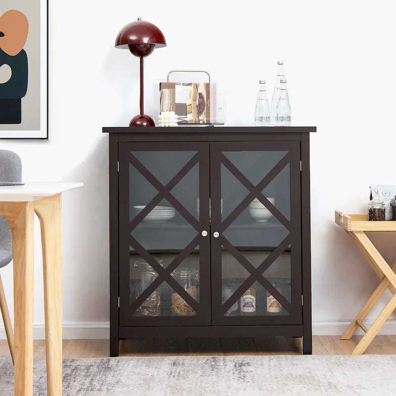 Kitchen Buffet Sideboard Cabinet with Glass Doors & Adjustable Shelf