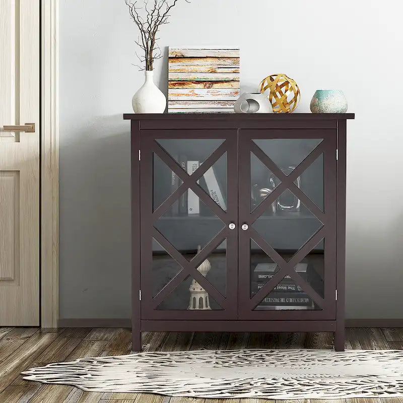 Kitchen Buffet Sideboard Cabinet with Glass Doors & Adjustable Shelf