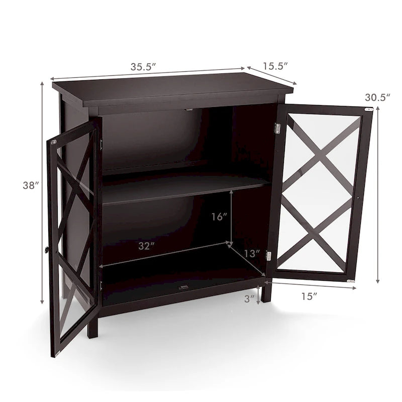 Kitchen Buffet Sideboard Cabinet with Glass Doors & Adjustable Shelf