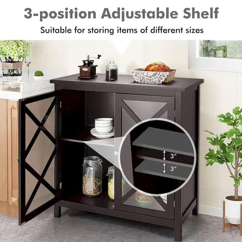 Kitchen Buffet Sideboard Cabinet with Glass Doors & Adjustable Shelf