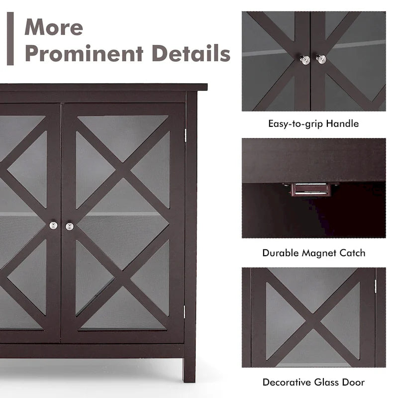 Kitchen Buffet Sideboard Cabinet with Glass Doors & Adjustable Shelf