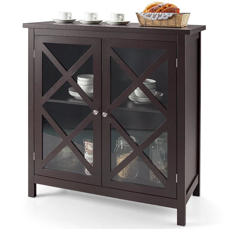 Kitchen Buffet Sideboard Cabinet with Glass Doors & Adjustable Shelf