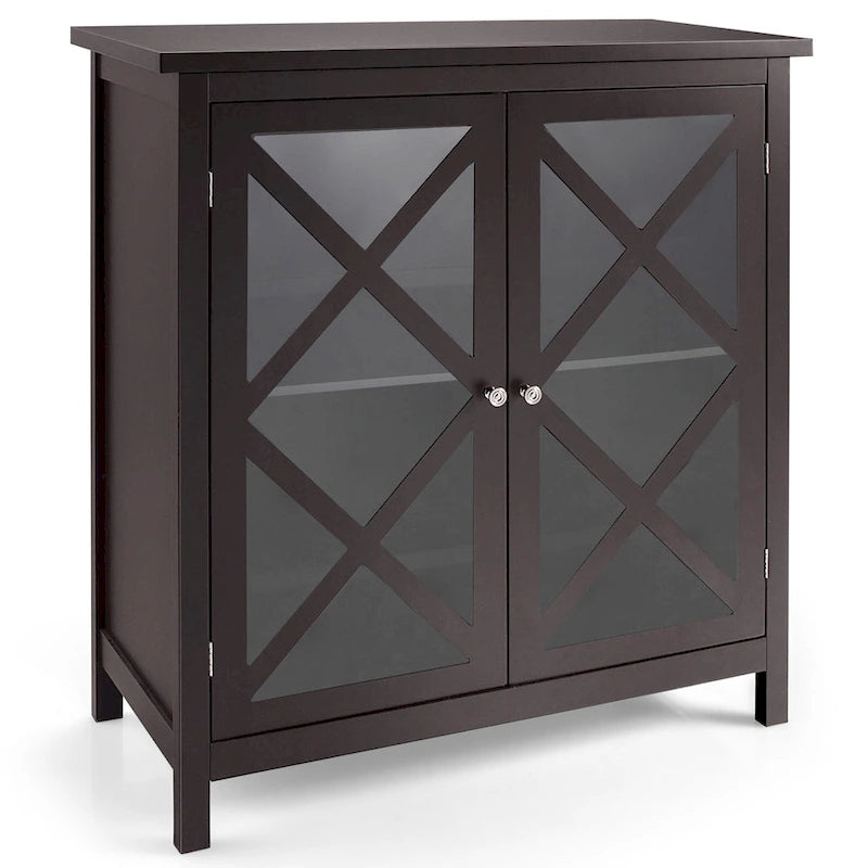 Kitchen Buffet Sideboard Cabinet with Glass Doors & Adjustable Shelf