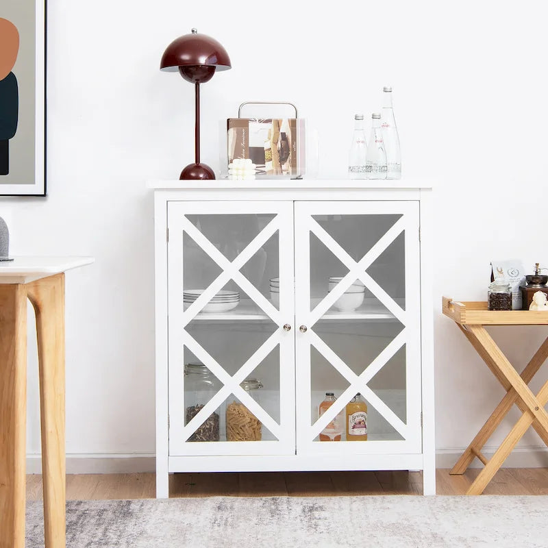 Kitchen Buffet Sideboard Cabinet with Glass Doors & Adjustable Shelf
