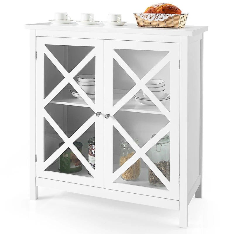 Kitchen Buffet Sideboard Cabinet with Glass Doors & Adjustable Shelf