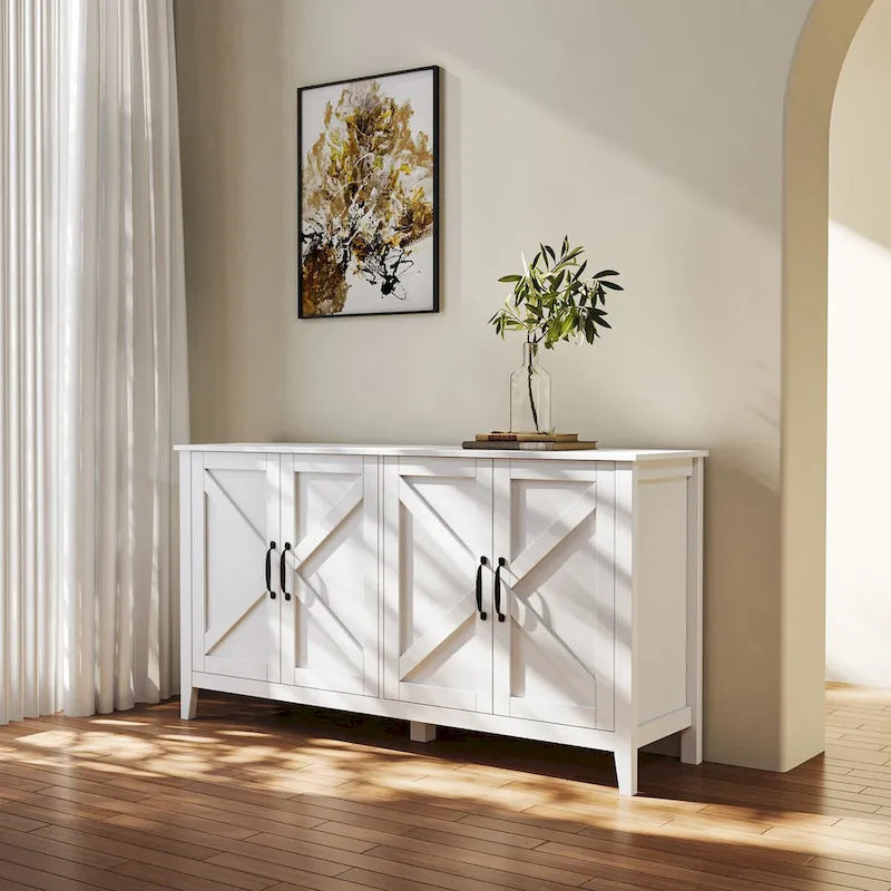 Schrank mit 4 Türen und 4 offenen Einlegeböden, freistehendes Sideboard
