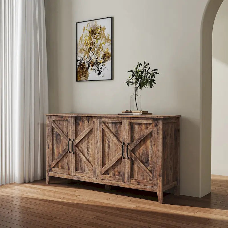 Schrank mit 4 Türen und 4 offenen Einlegeböden, freistehendes Sideboard