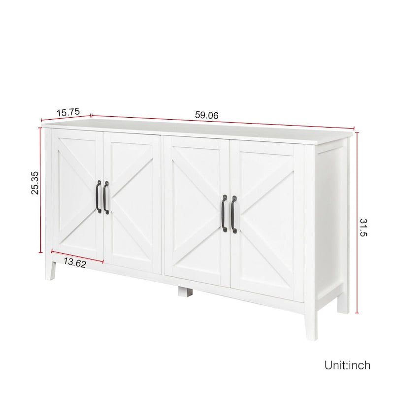 Schrank mit 4 Türen und 4 offenen Einlegeböden, freistehendes Sideboard