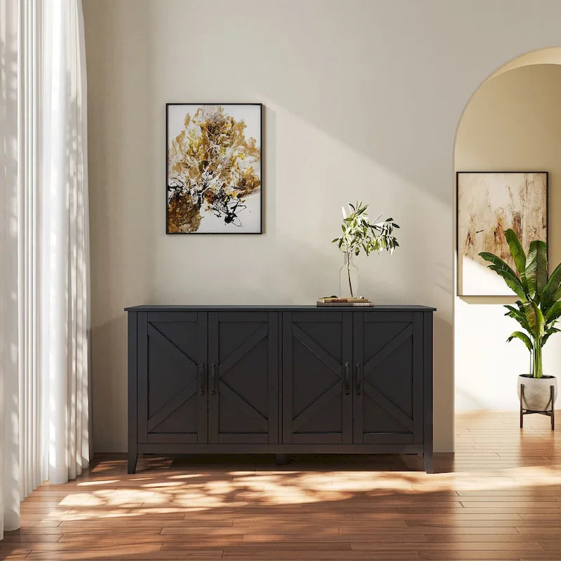 Schrank mit 4 Türen und 4 offenen Einlegeböden, freistehendes Sideboard