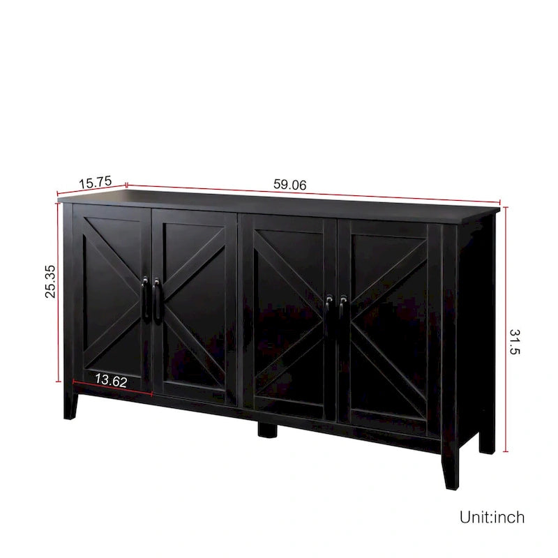 Schrank mit 4 Türen und 4 offenen Einlegeböden, freistehendes Sideboard