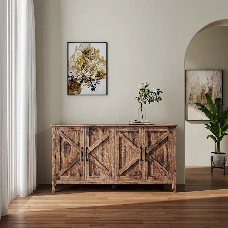 Schrank mit 4 Türen und 4 offenen Einlegeböden, freistehendes Sideboard