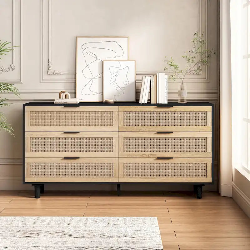 Moderner Rattan-Aufbewahrungsschrank mit Rattan-Schublade für Schlafzimmer und Wohnzimmer