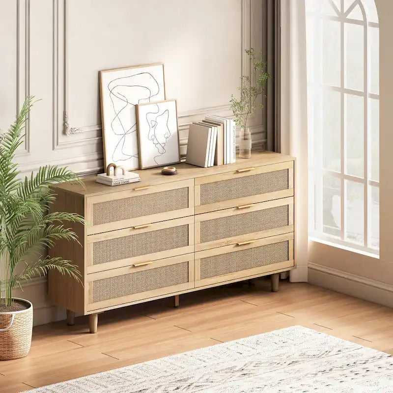 Moderner Rattan-Aufbewahrungsschrank mit Rattan-Schublade für Schlafzimmer und Wohnzimmer
