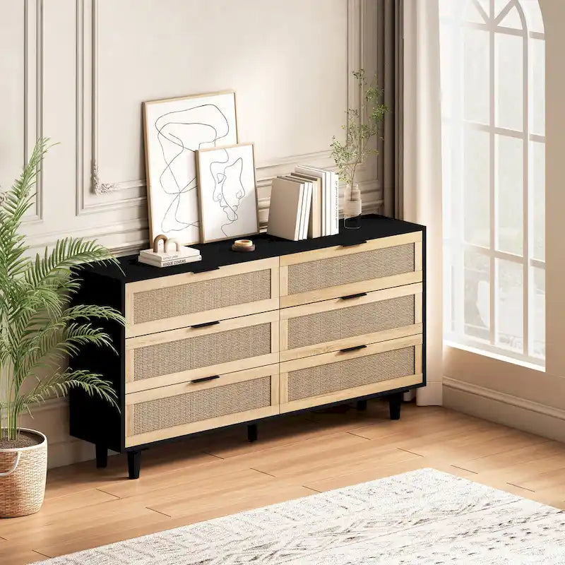 Moderner Rattan-Aufbewahrungsschrank mit Rattan-Schublade für Schlafzimmer und Wohnzimmer