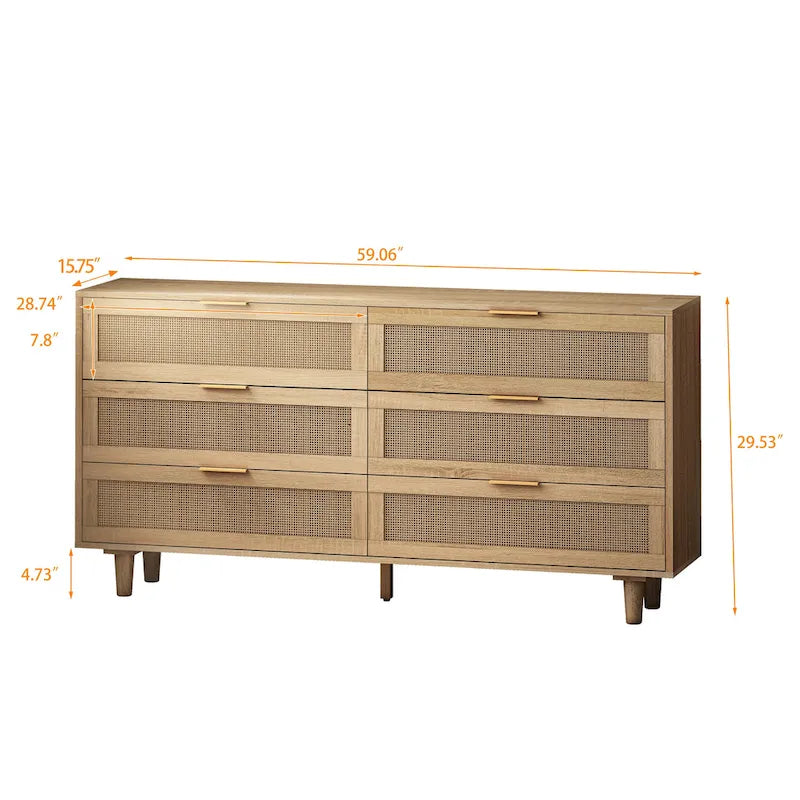 Moderner Rattan-Aufbewahrungsschrank mit Rattan-Schublade für Schlafzimmer und Wohnzimmer