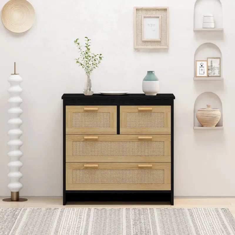 Moderner Rattan-Aufbewahrungsschrank mit Rattan-Schublade für Schlafzimmer und Wohnzimmer