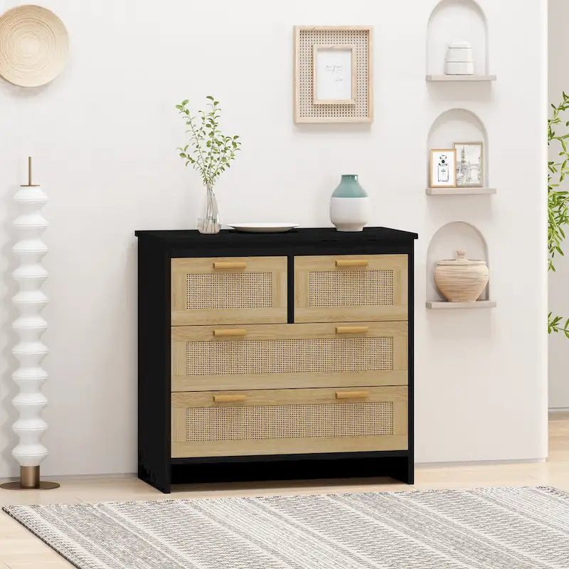 Moderner Rattan-Aufbewahrungsschrank mit Rattan-Schublade für Schlafzimmer und Wohnzimmer