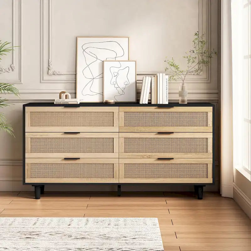 Moderner Rattan-Aufbewahrungsschrank mit Rattan-Schublade für Schlafzimmer und Wohnzimmer