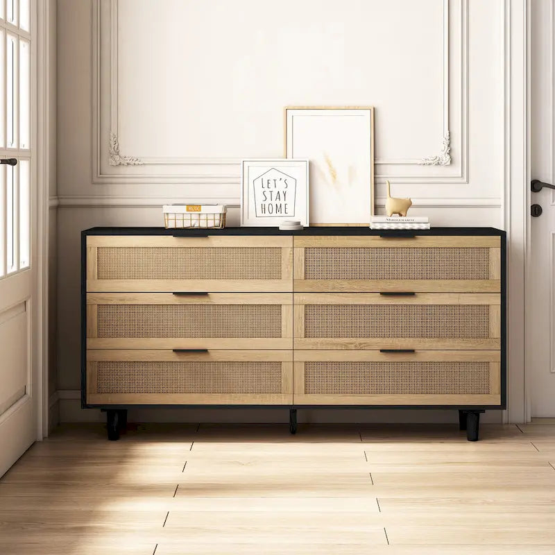 Moderner Rattan-Aufbewahrungsschrank mit Rattan-Schublade für Schlafzimmer und Wohnzimmer