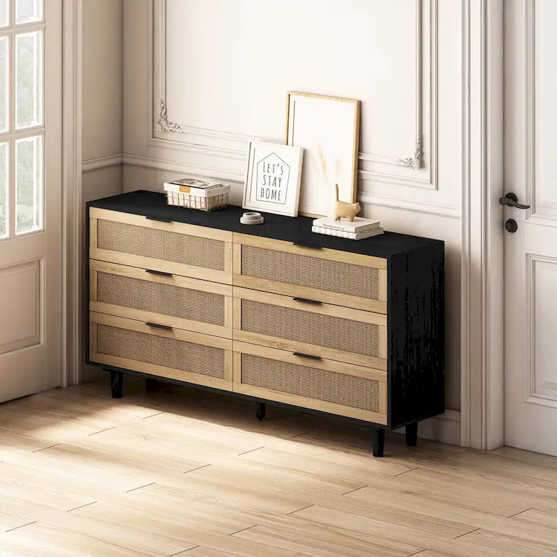 Moderner Rattan-Aufbewahrungsschrank mit Rattan-Schublade für Schlafzimmer und Wohnzimmer