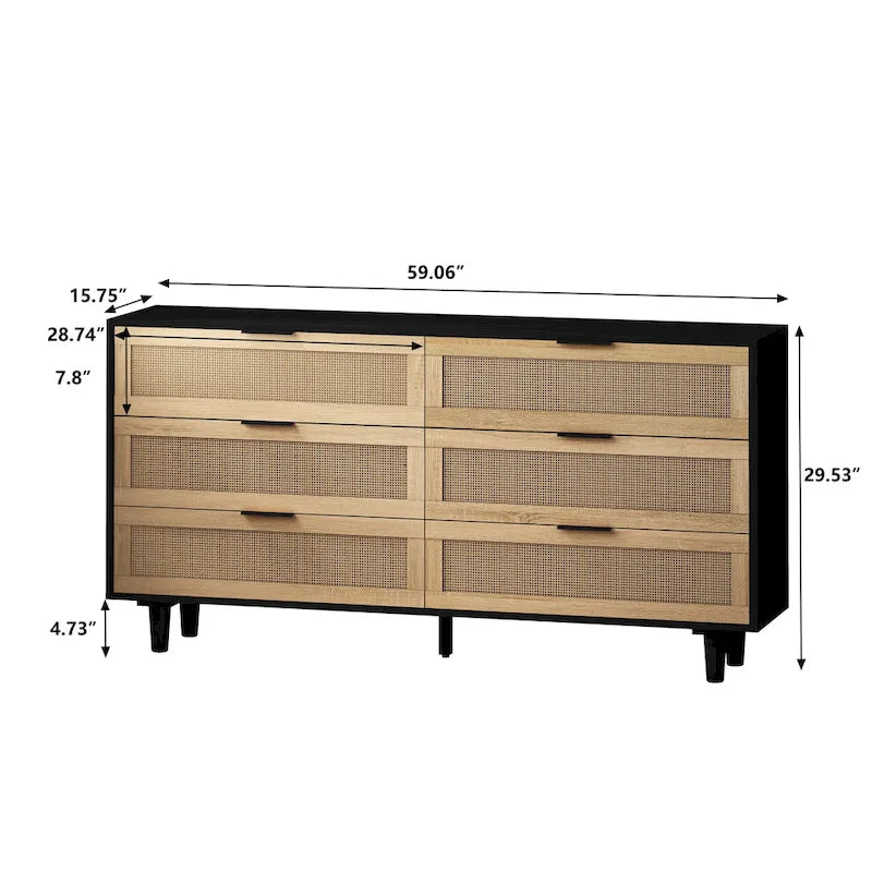 Moderner Rattan-Aufbewahrungsschrank mit Rattan-Schublade für Schlafzimmer und Wohnzimmer