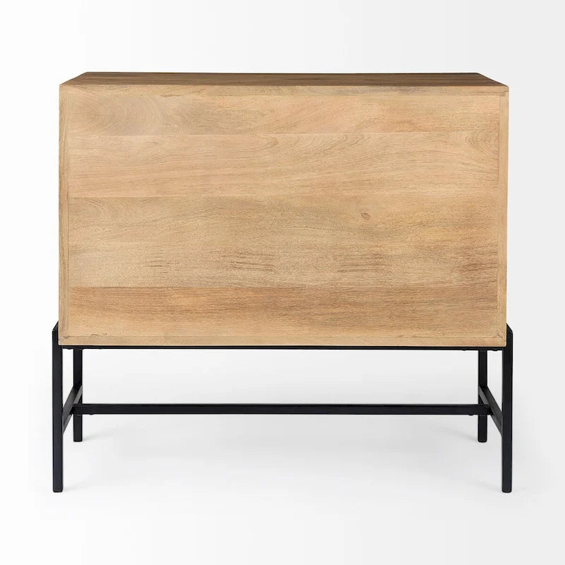 Solid Wood Accent Cabinet with Black Iron Frame & Glass Doors
