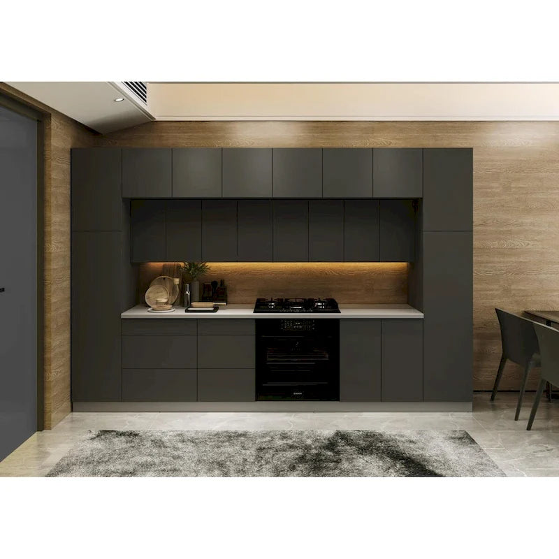 Luxuriöse schwarze Küchenschränke - 12 Fuß breit (143x24)