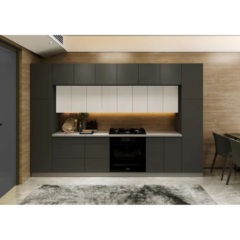 Luxuriöse schwarze Küchenschränke - 12 Fuß breit (143x24)