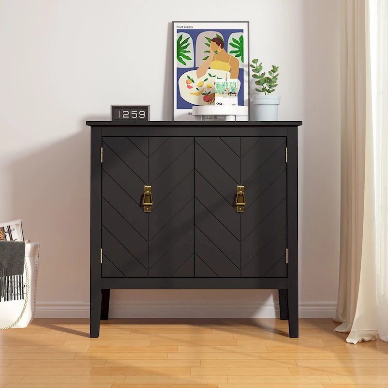 Holzschrank mit 2 Türen, schwarzer Holzschrank im Vintage-Stil, Sideboard für Wohnzimmer, Esszimmer und Büro