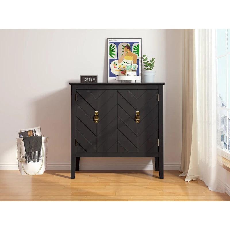 Holzschrank mit 2 Türen, schwarzer Holzschrank im Vintage-Stil, Sideboard für Wohnzimmer, Esszimmer und Büro