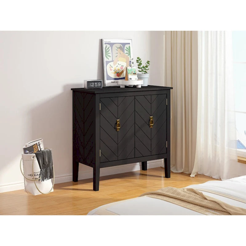 Holzschrank mit 2 Türen, schwarzer Holzschrank im Vintage-Stil, Sideboard für Wohnzimmer, Esszimmer und Büro