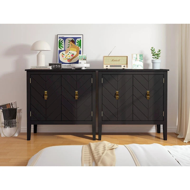 Holzschrank mit 2 Türen, schwarzer Holzschrank im Vintage-Stil, Sideboard für Wohnzimmer, Esszimmer und Büro